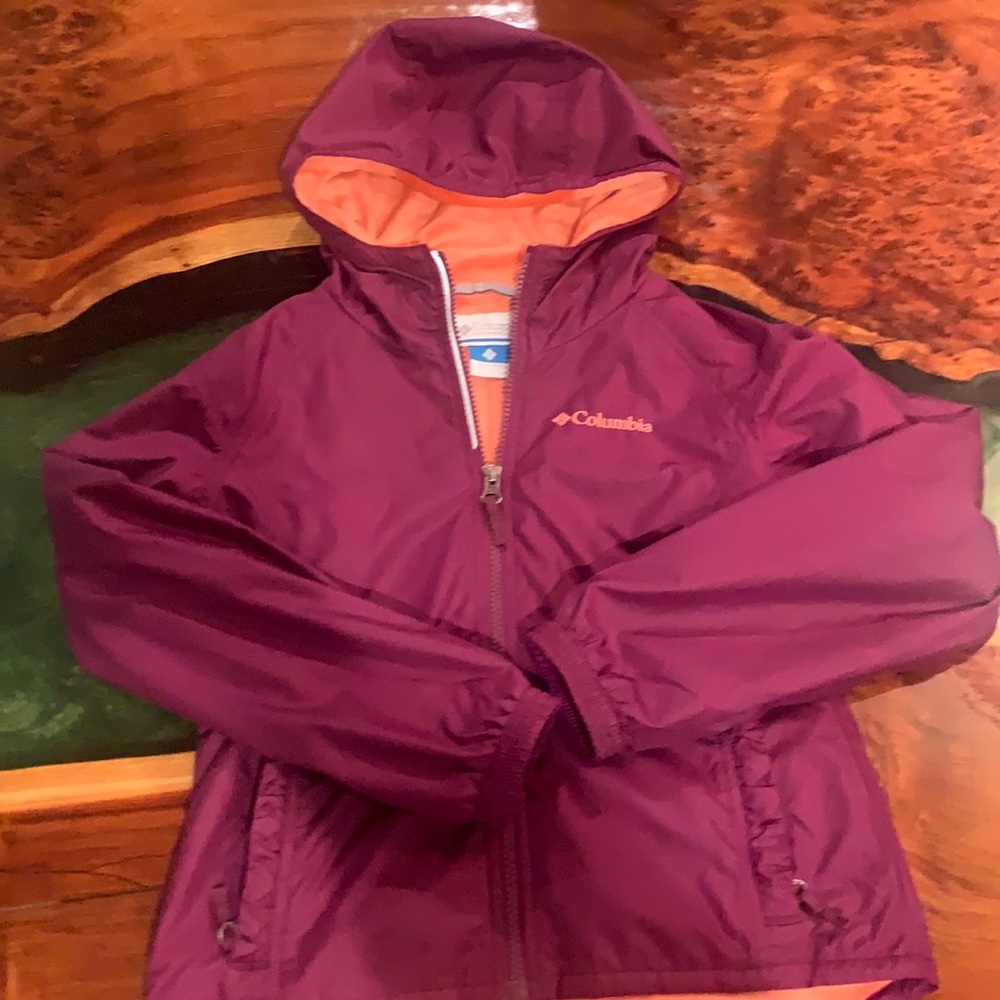 Kids Columbia windbreaker with fox fur lining